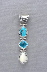 Sterling Silver Pendant with Elk Ivory, Quartz, & Turquoise